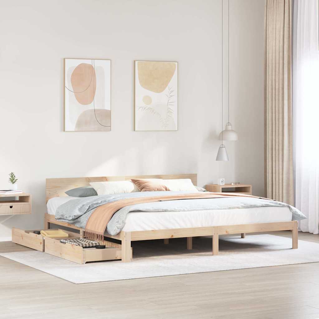 Sengeramme med skuffer 200x200 cm heltre furu