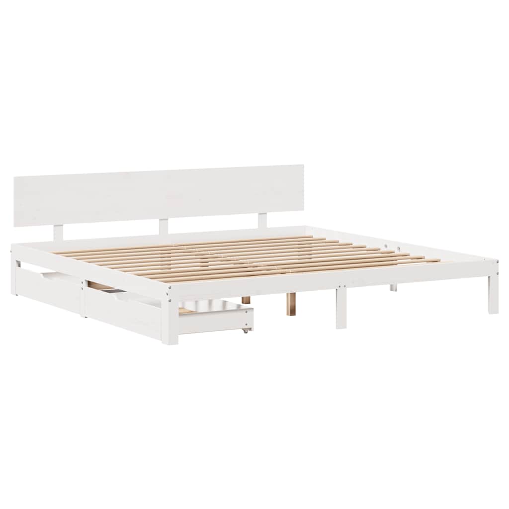 Sengeramme med skuffer hvit 200x200 cm heltre furu