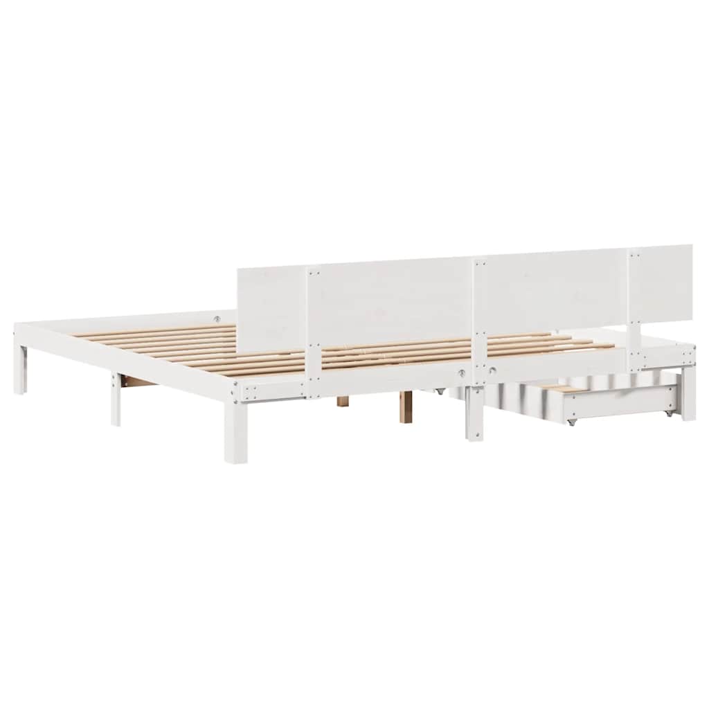 Sengeramme med skuffer hvit 200x200 cm heltre furu