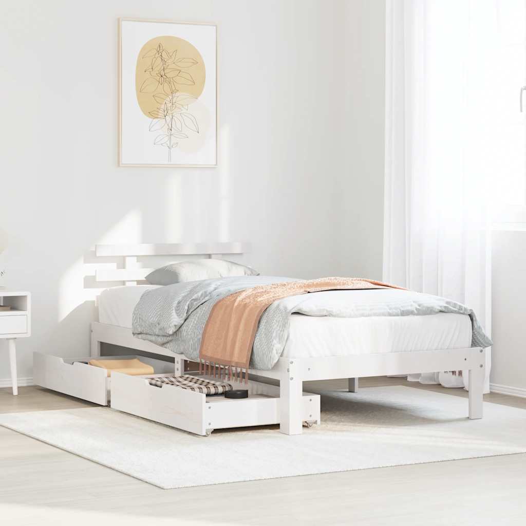Sengeramme med skuffer hvit 75x190 cm heltre furu