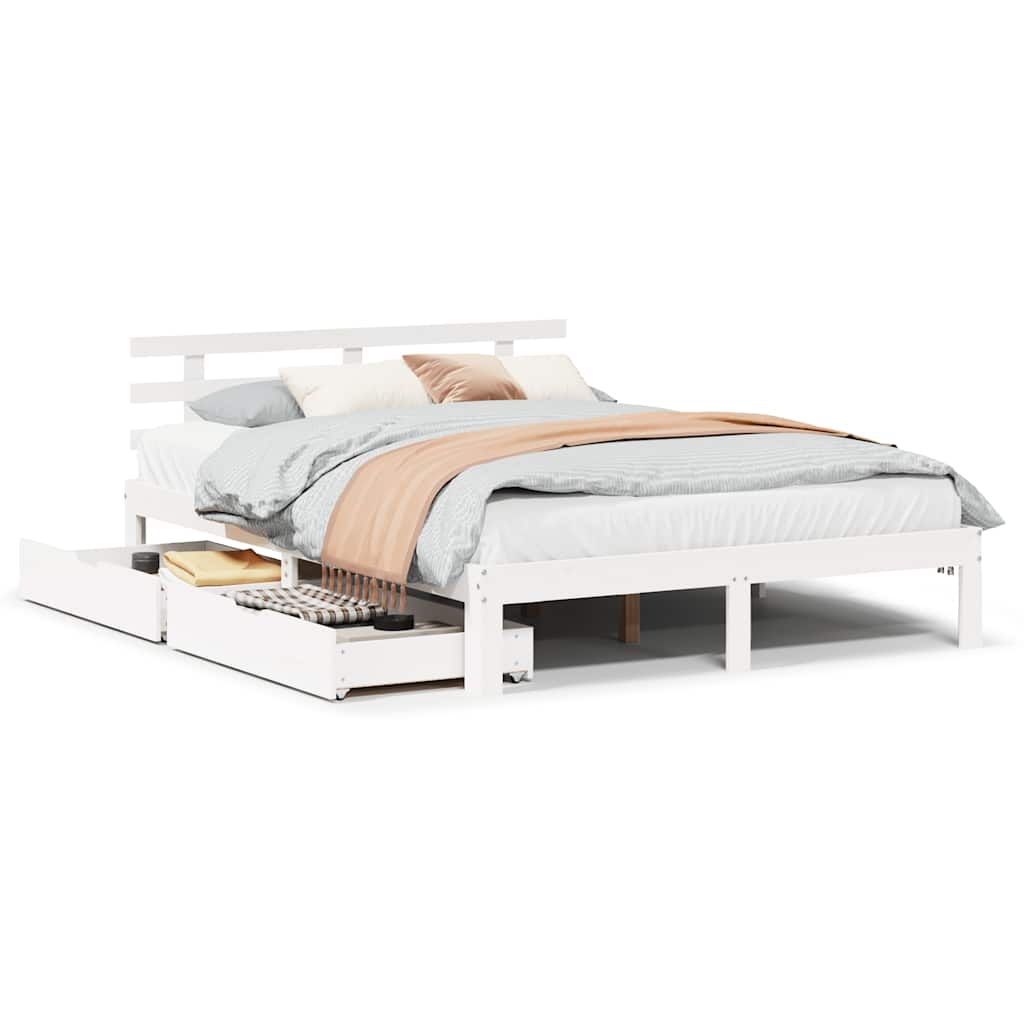 Sengeramme med skuffer hvit 120x190 cm heltre furu
