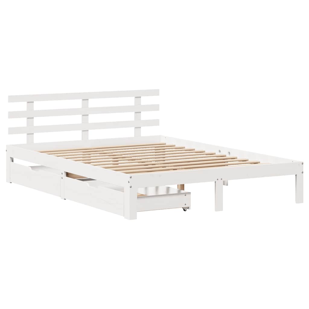 Sengeramme med skuffer hvit 120x190 cm heltre furu