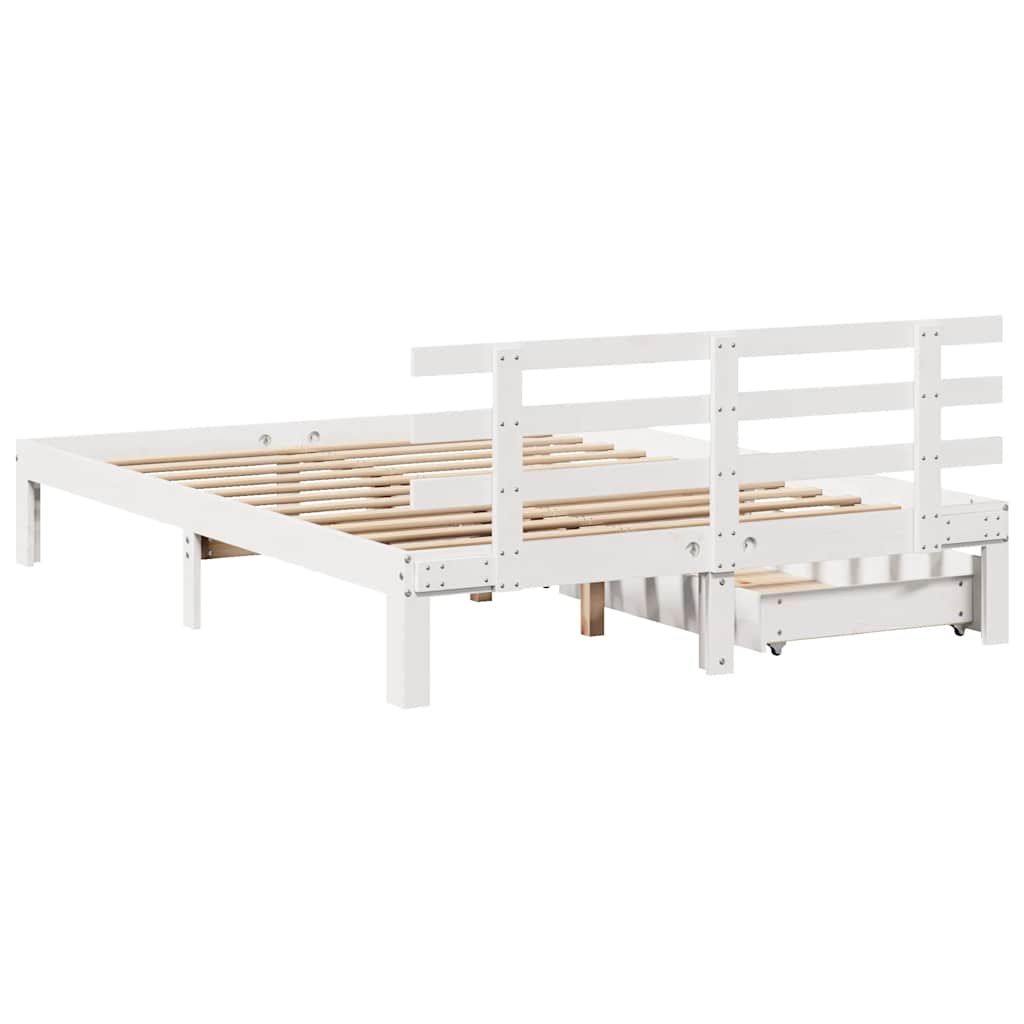 Sengeramme med skuffer hvit 135x190 cm heltre furu