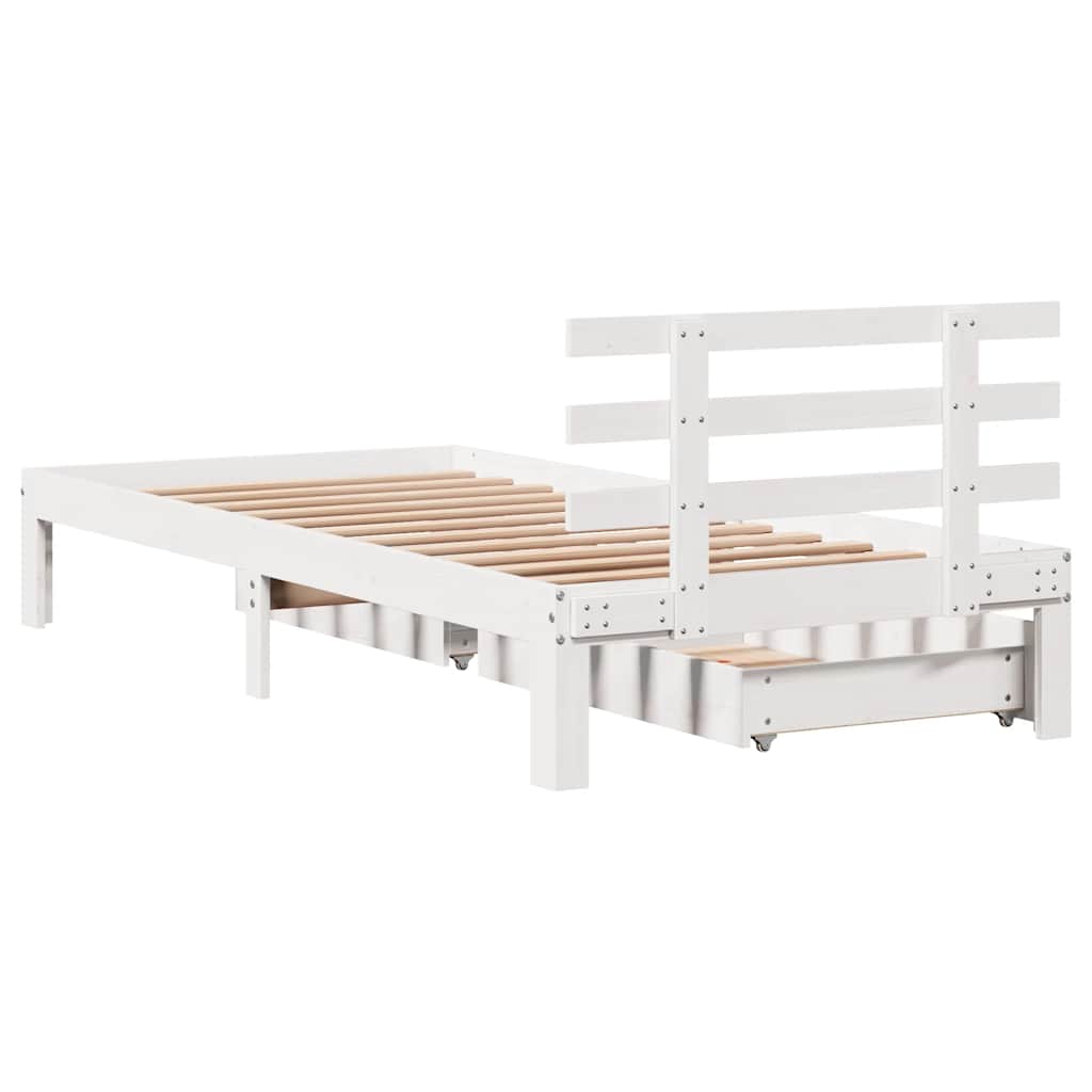 Sengeramme med skuffer hvit 90x200 cm heltre furu