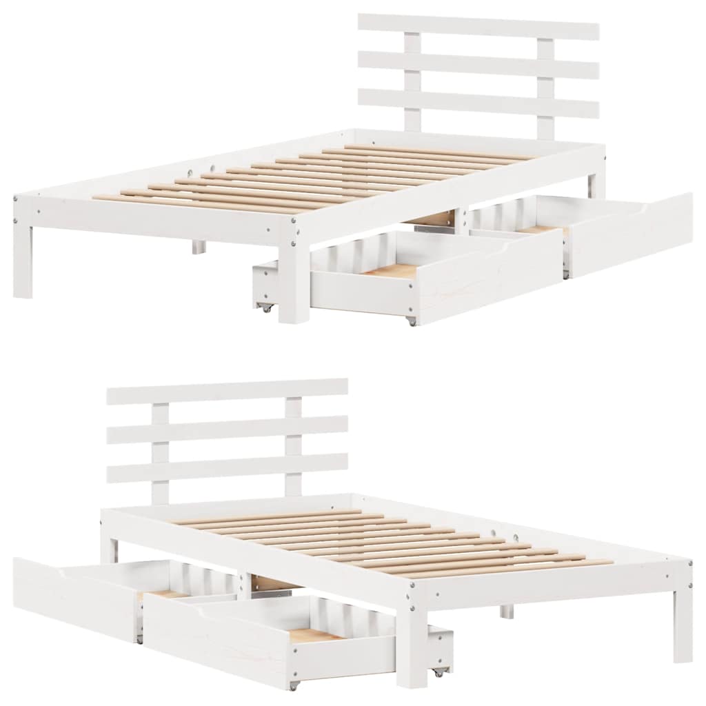 Sengeramme med skuffer hvit 90x200 cm heltre furu