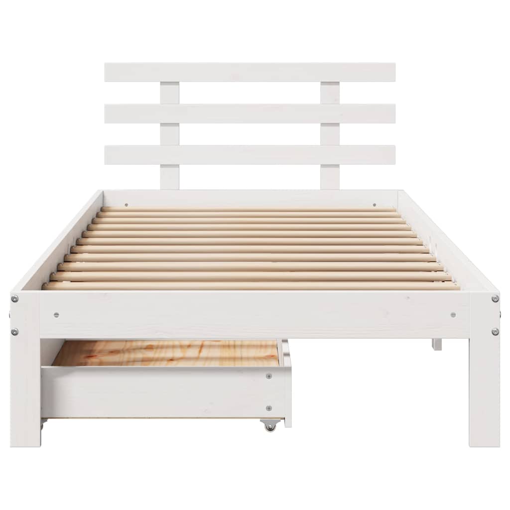 Sengeramme med skuffer hvit 100x200 cm heltre furu