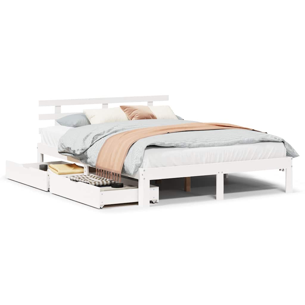 Sengeramme med skuffer hvit 140x200 cm heltre furu
