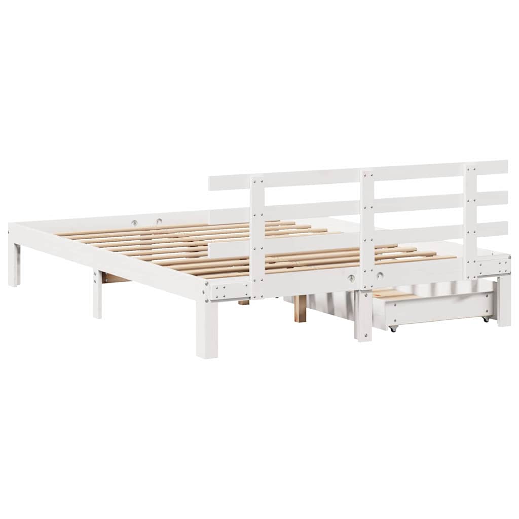 Sengeramme med skuffer hvit 140x200 cm heltre furu