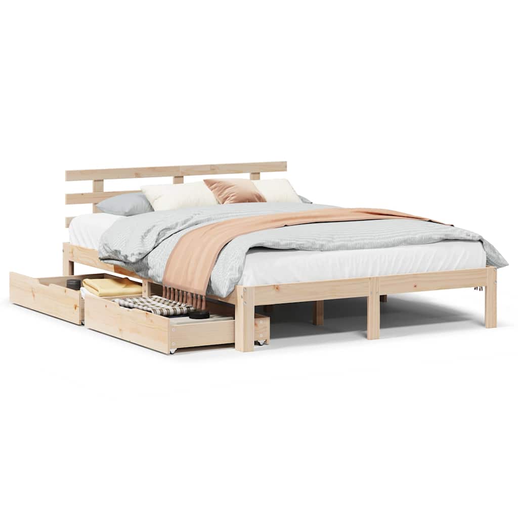 Sengeramme med skuffer 150x200 cm heltre furu
