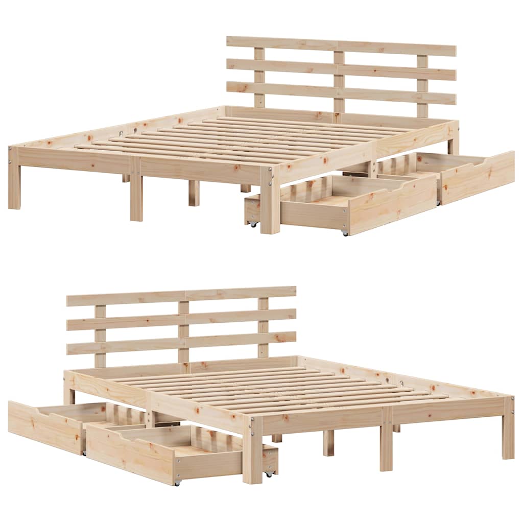 Sengeramme med skuffer 150x200 cm heltre furu
