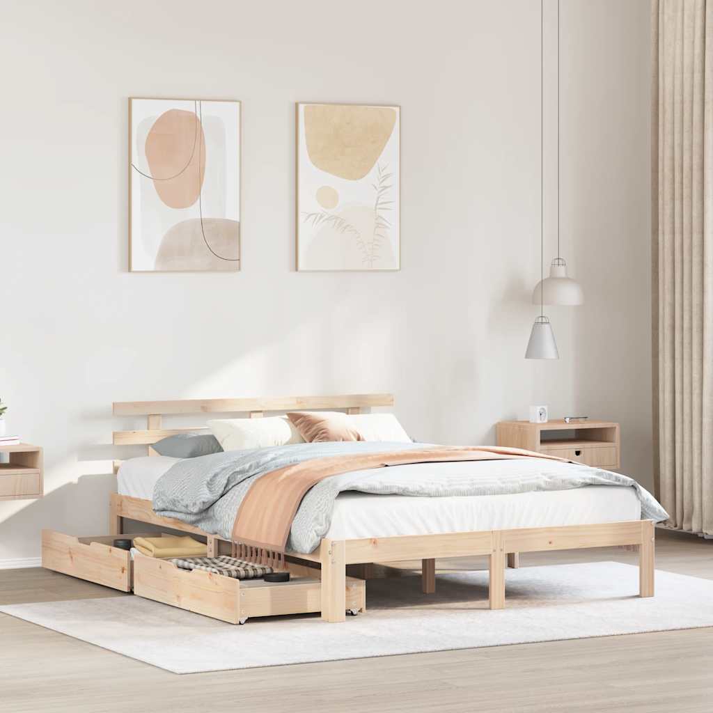 Sengeramme med skuffer 150x200 cm heltre furu