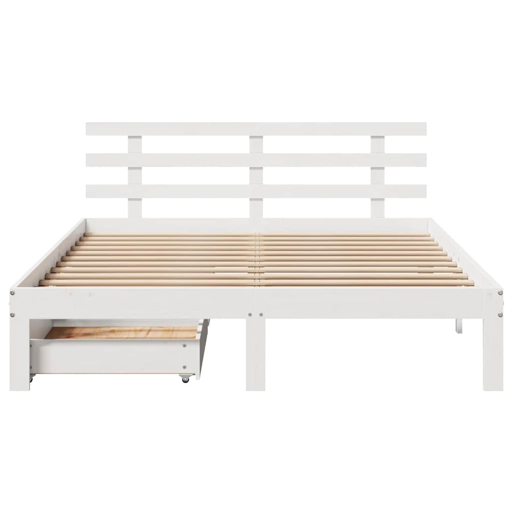 Sengeramme med skuffer hvit 150x200 cm heltre furu