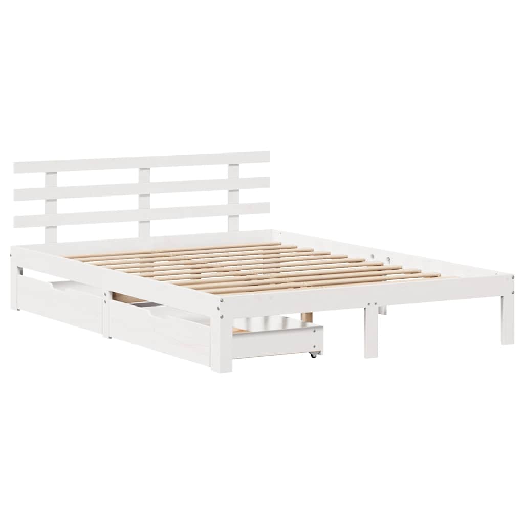 Sengeramme med skuffer hvit 160x200 cm heltre furu