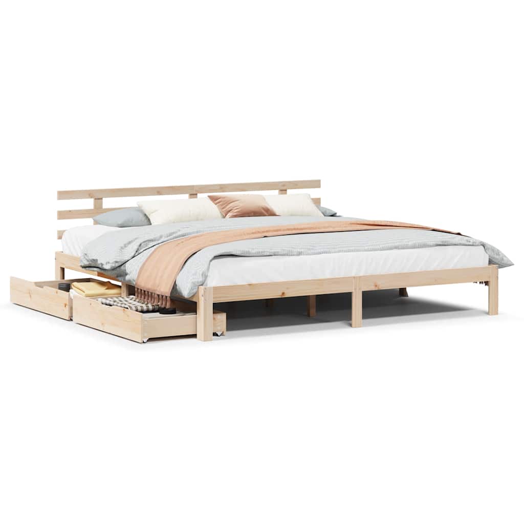 Sengeramme med skuffer 180x200 cm heltre furu