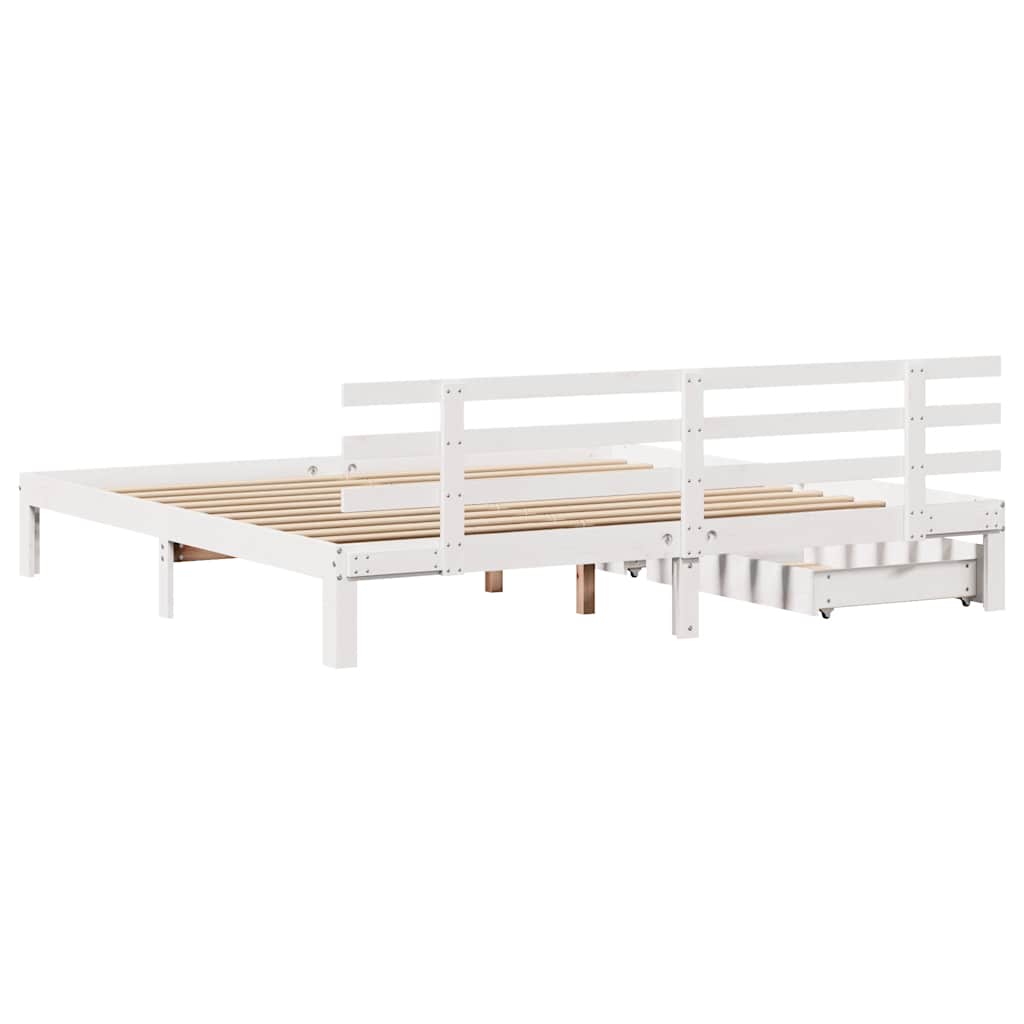 Sengeramme med skuffer hvit 180x200 cm heltre furu