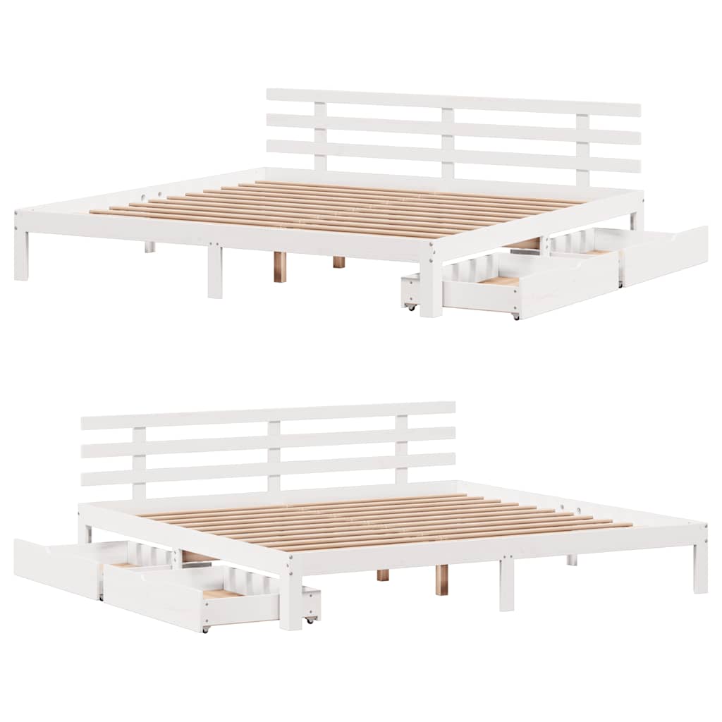 Sengeramme med skuffer hvit 180x200 cm heltre furu