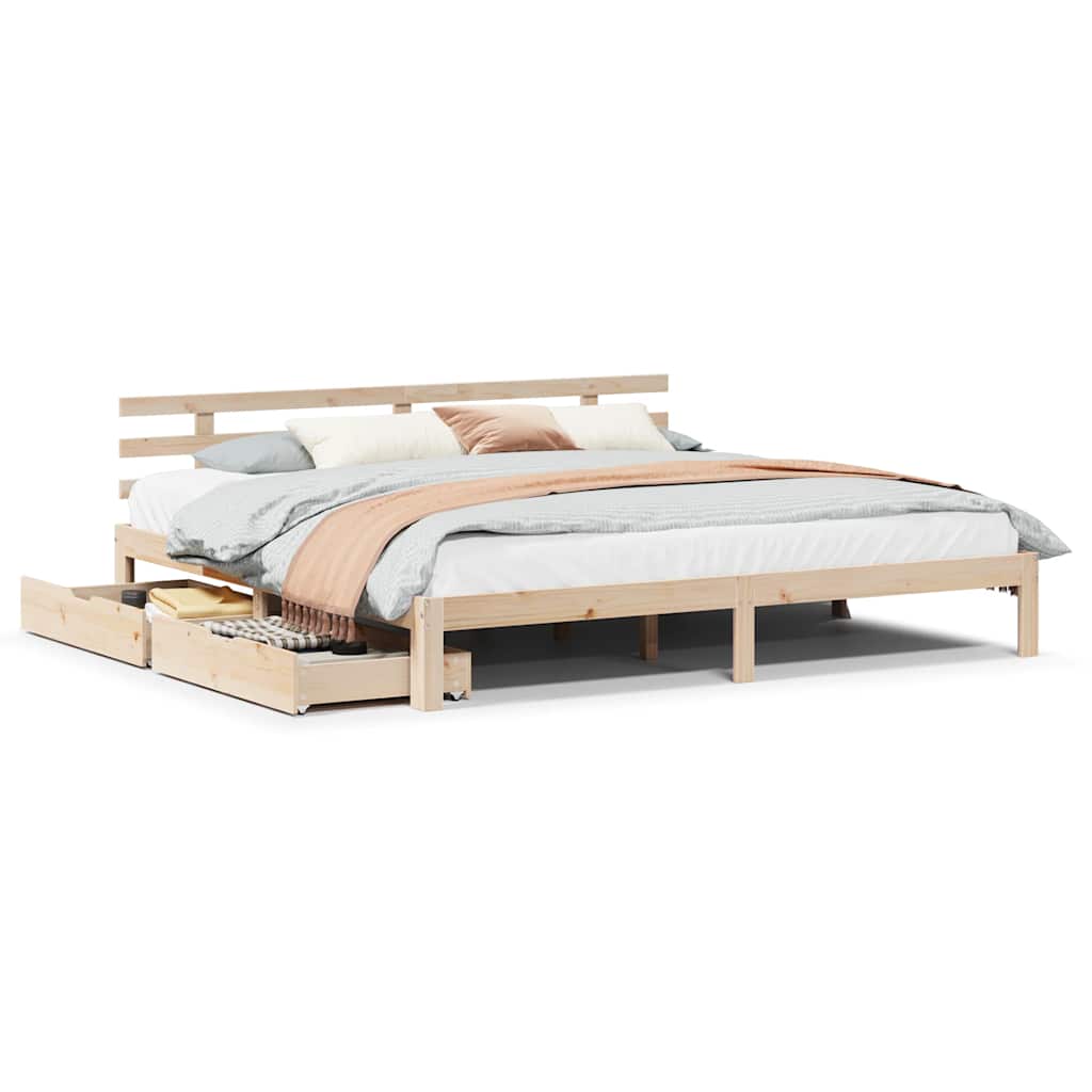 Sengeramme med skuffer 200x200 cm heltre furu