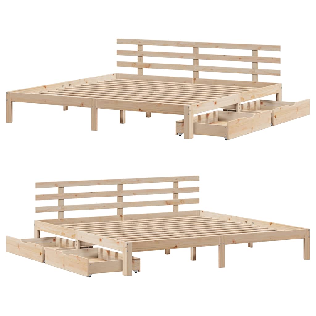 Sengeramme med skuffer 200x200 cm heltre furu