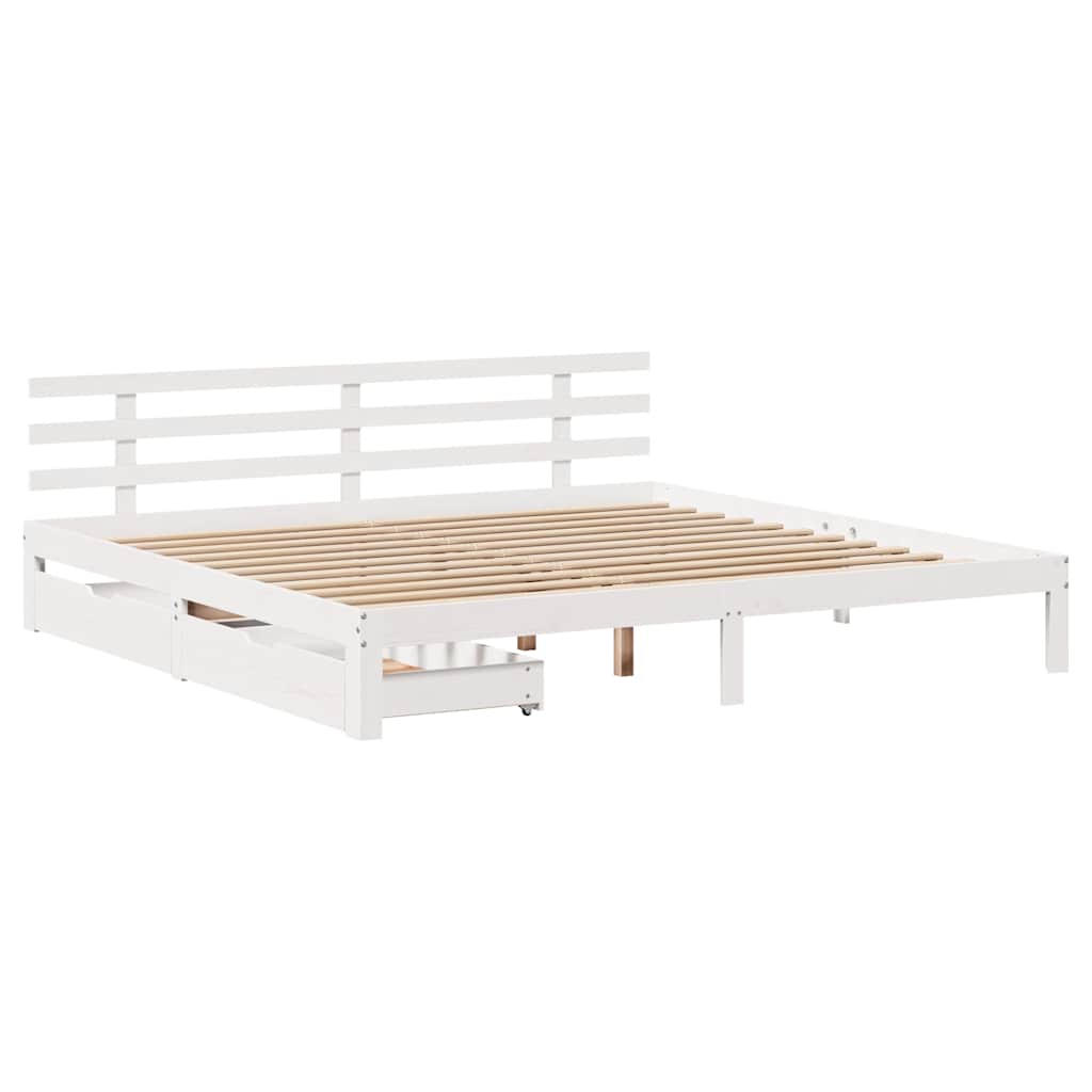 Sengeramme med skuffer hvit 200x200 cm heltre furu