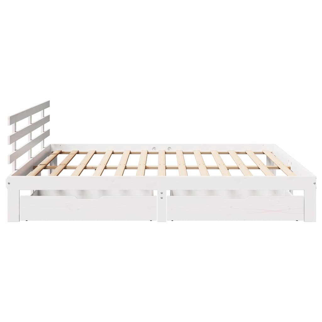 Sengeramme med skuffer hvit 200x200 cm heltre furu
