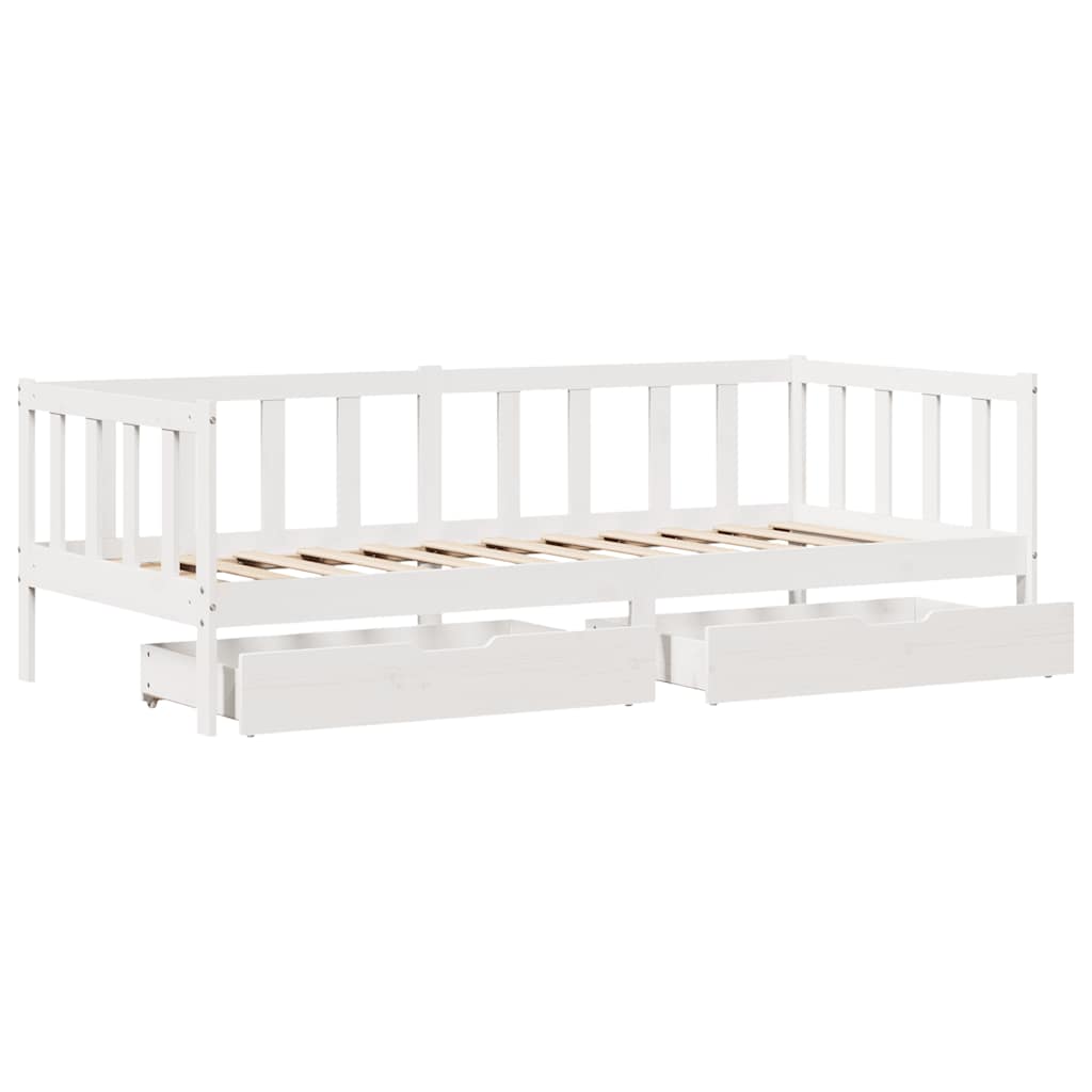 Dagseng med skuffer hvit 90x200 cm heltre furu