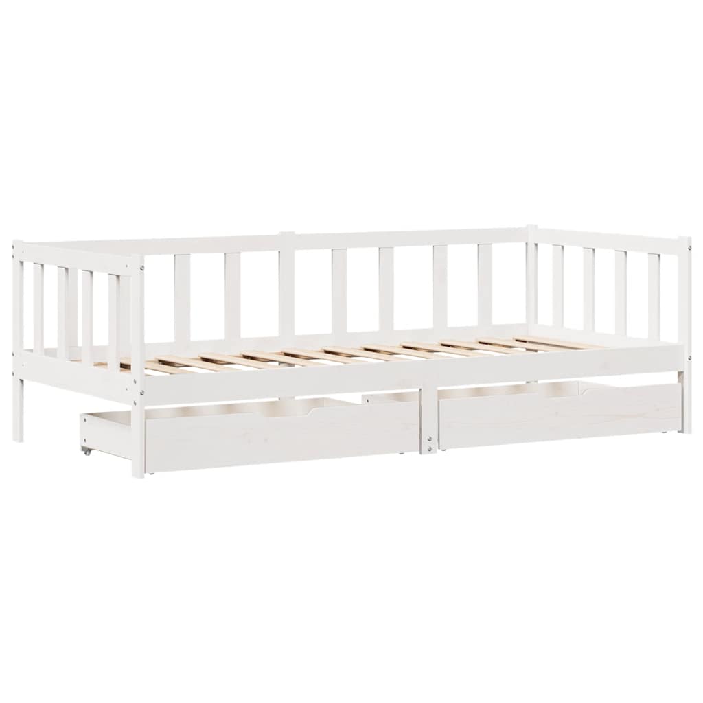 Dagseng med skuffer hvit 80x200 cm heltre furu