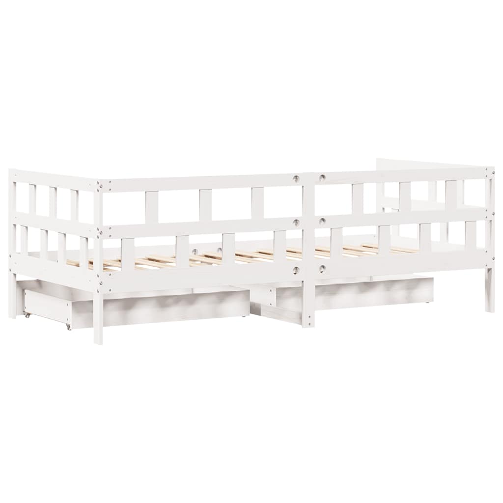 Dagseng med skuffer hvit 90x200 cm heltre furu