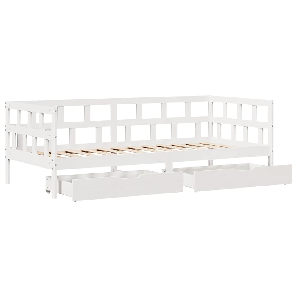 Dagseng med skuffer hvit 90x200 cm heltre furu