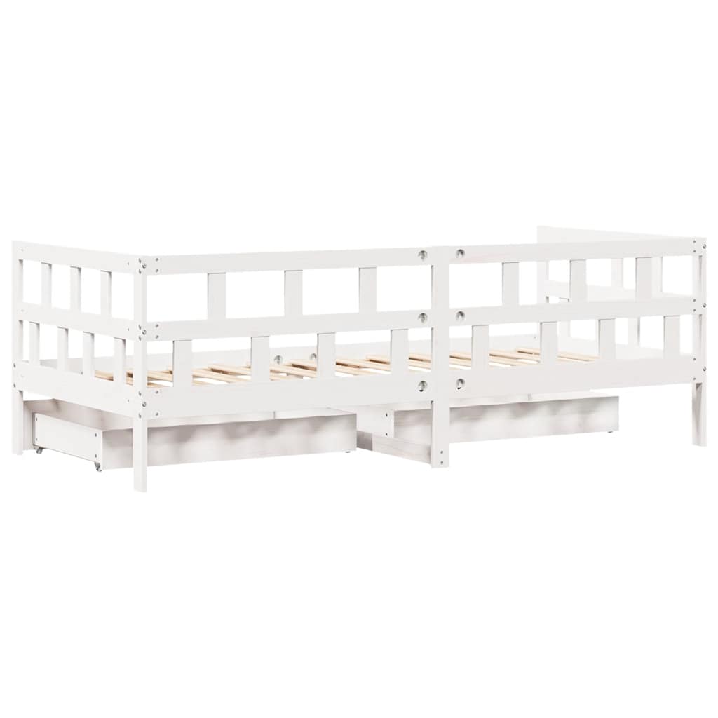 Dagseng med skuffer hvit 80x200 cm heltre furu