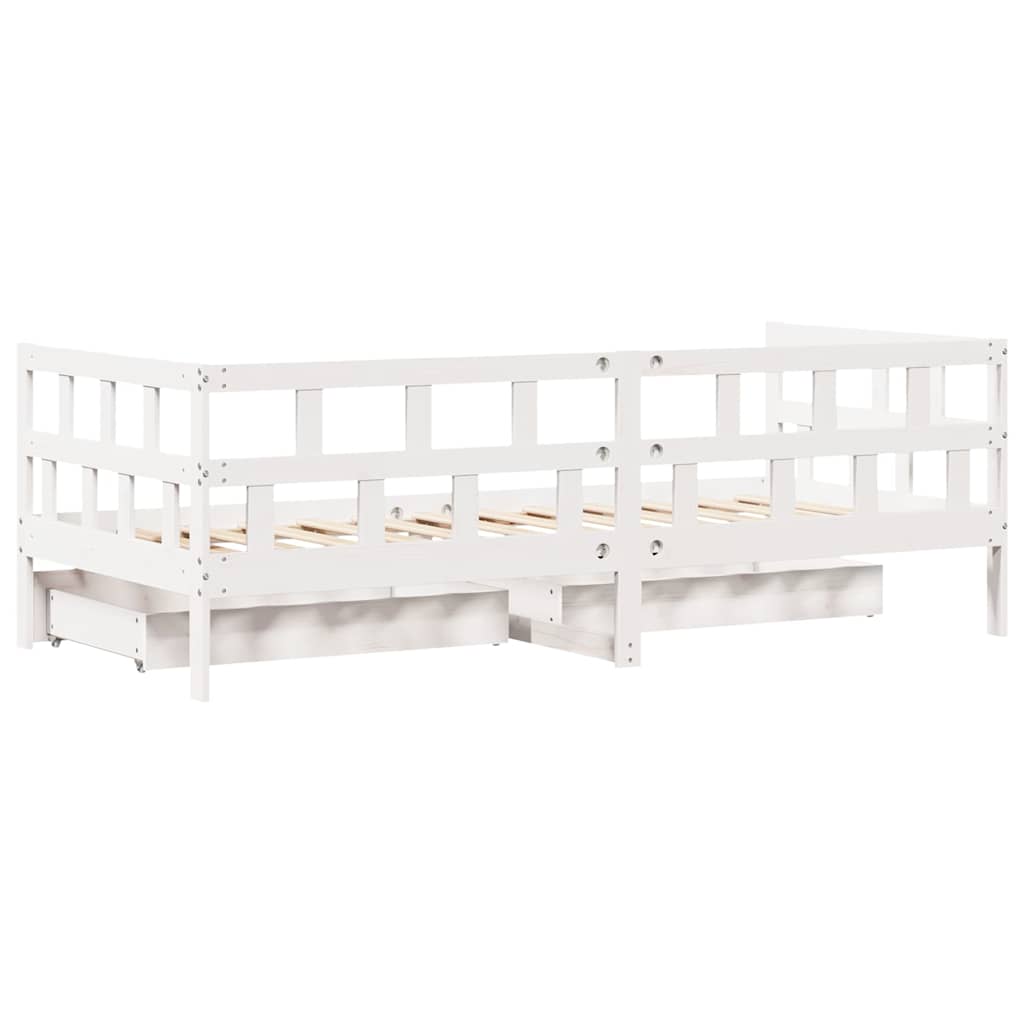 Dagseng med skuffer hvit 90x190 cm heltre furu