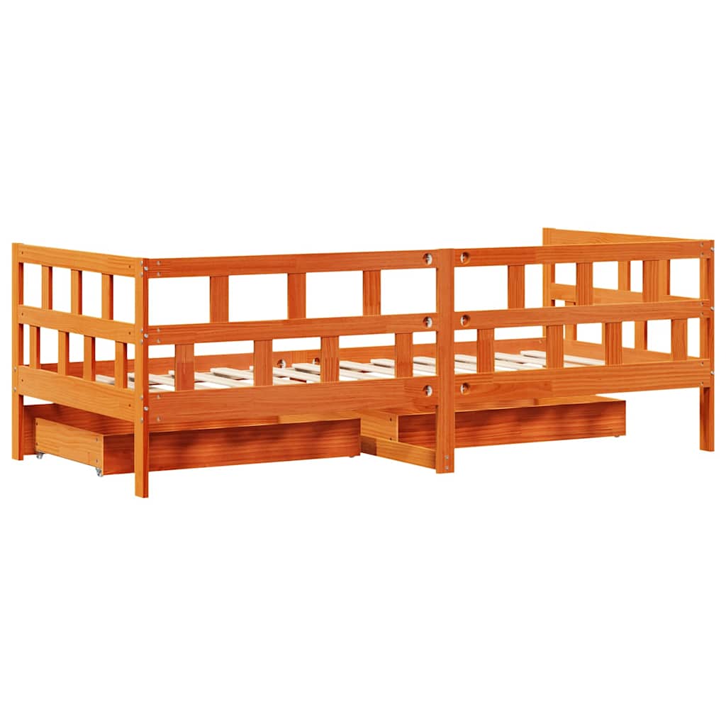 Dagseng med skuffer voksbrun 80x200 cm heltre furu