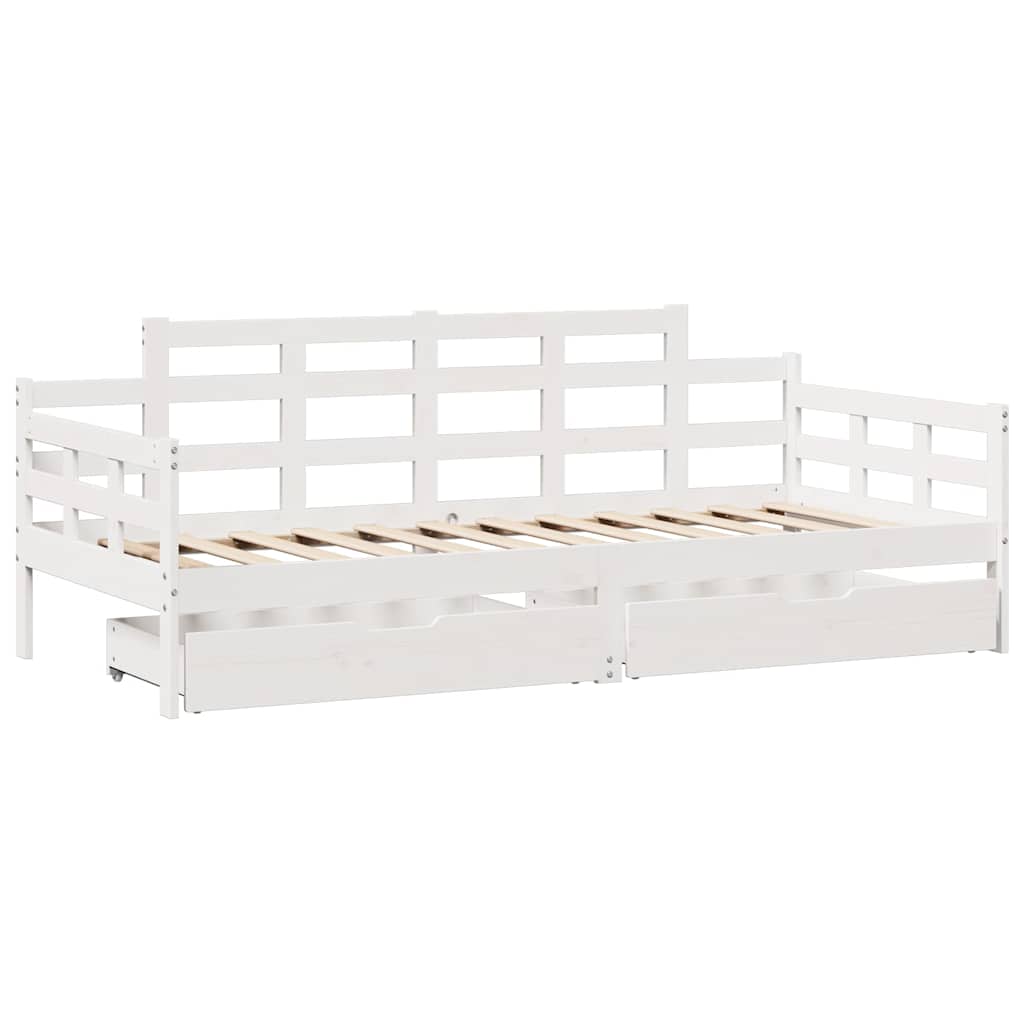 Dagseng med skuffer hvit 90x200 cm heltre furu