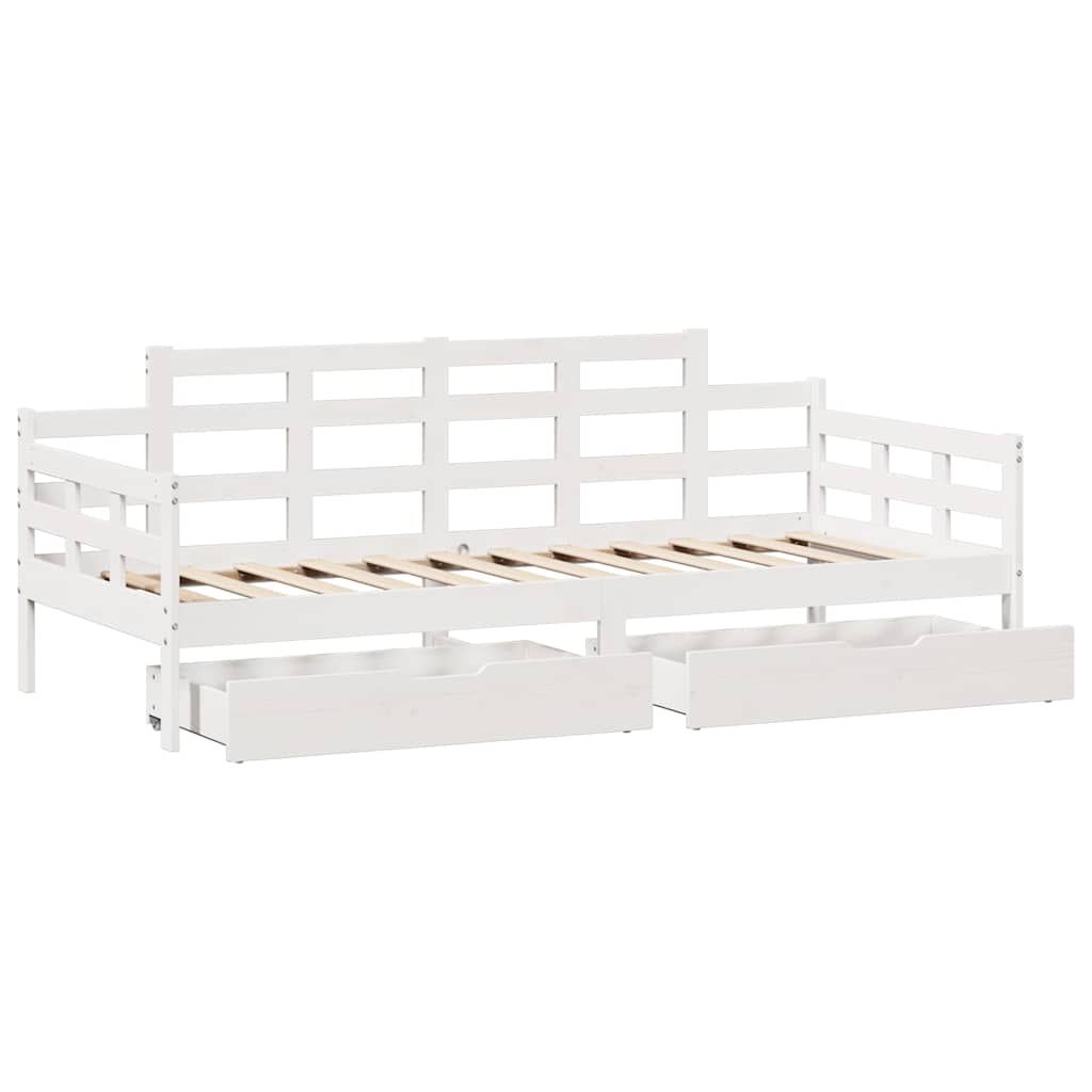 Dagseng med skuffer hvit 90x200 cm heltre furu