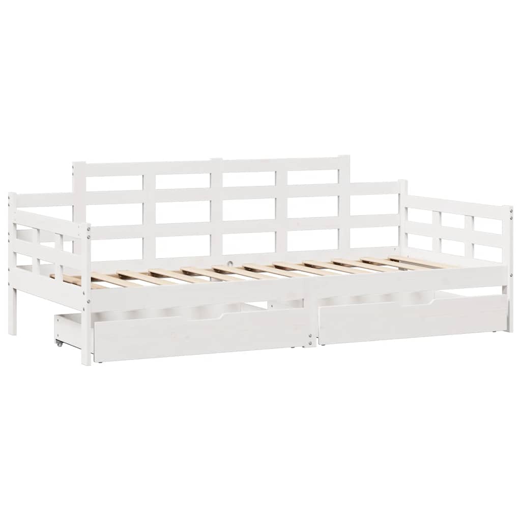 Dagseng med skuffer hvit 90x190 cm heltre furu