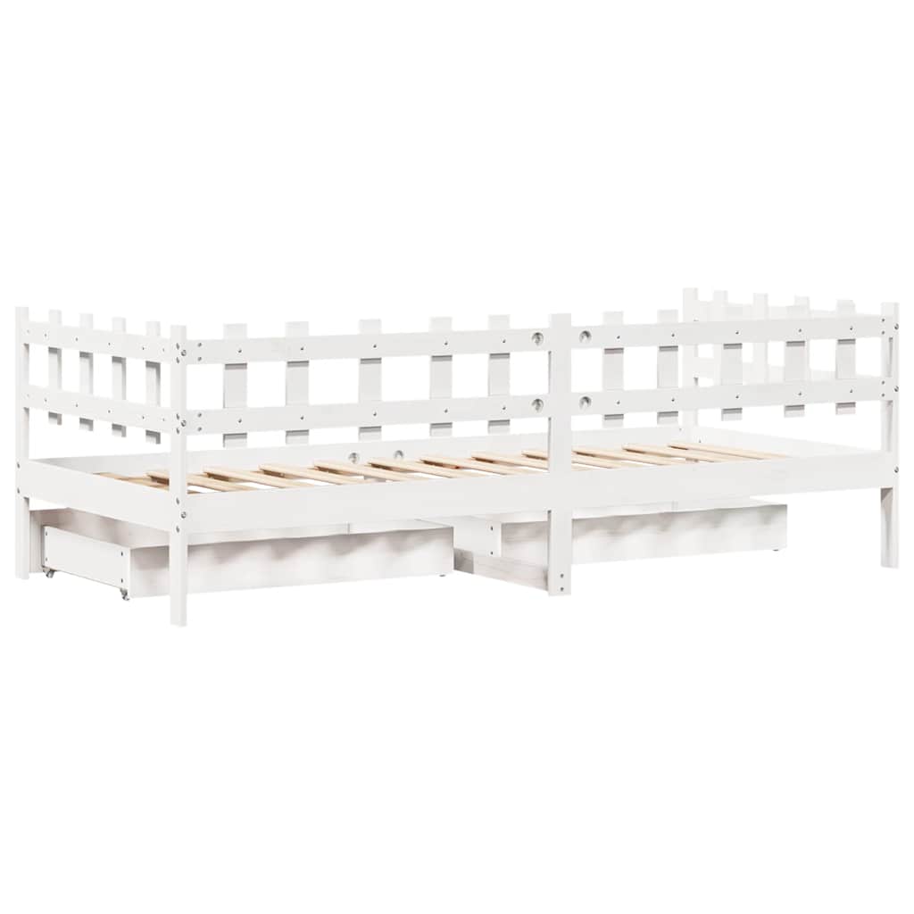 Dagseng med skuffer hvit 90x190 cm heltre furu vidaXL