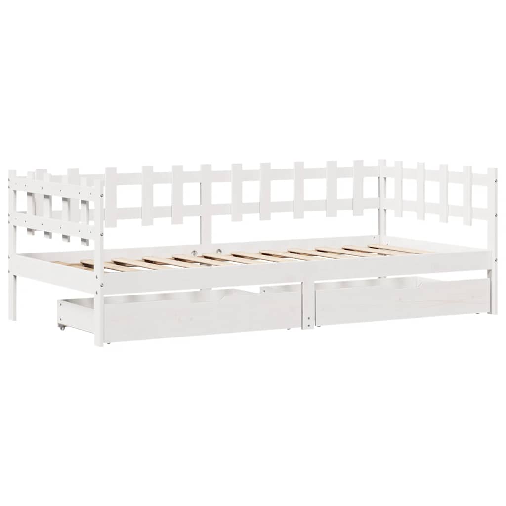 Dagseng med skuffer hvit 80x200 cm heltre furu vidaXL