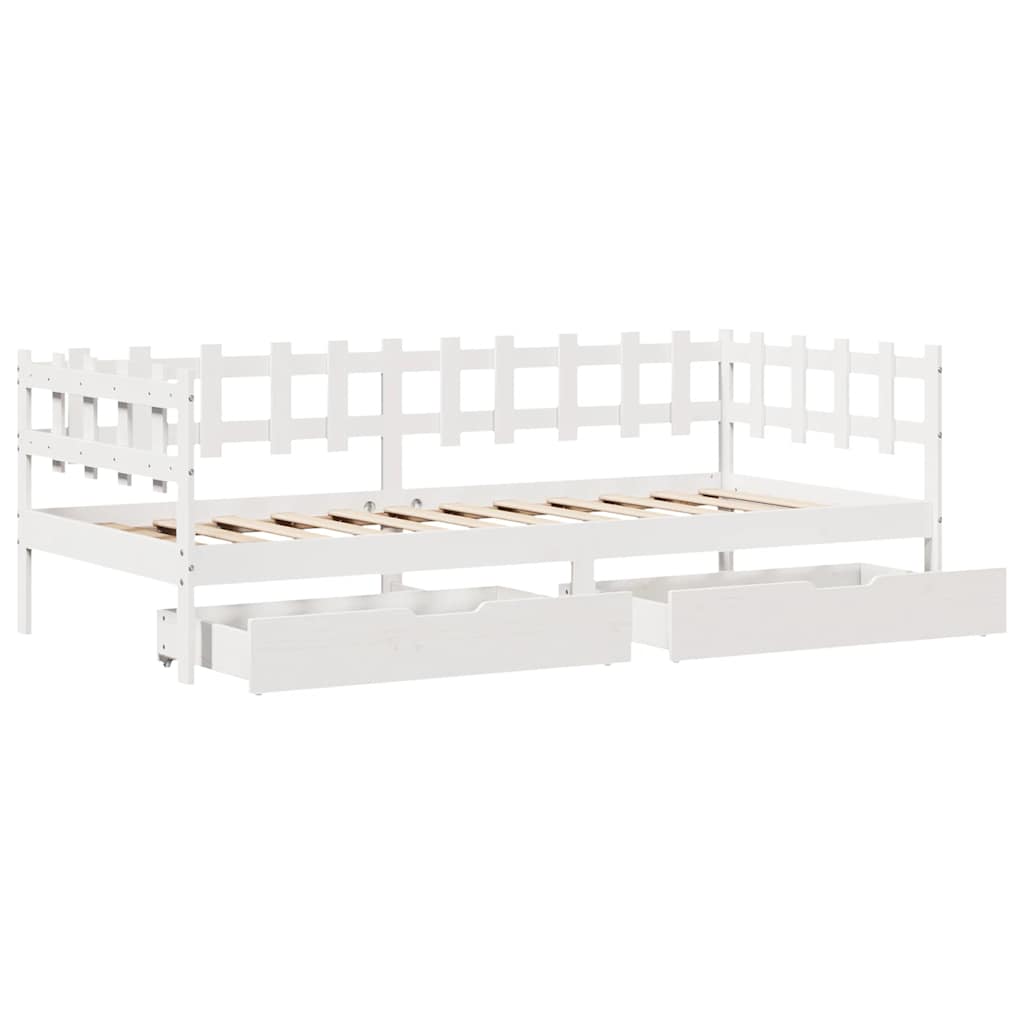 Dagseng med skuffer hvit 90x200 cm heltre furu vidaXL