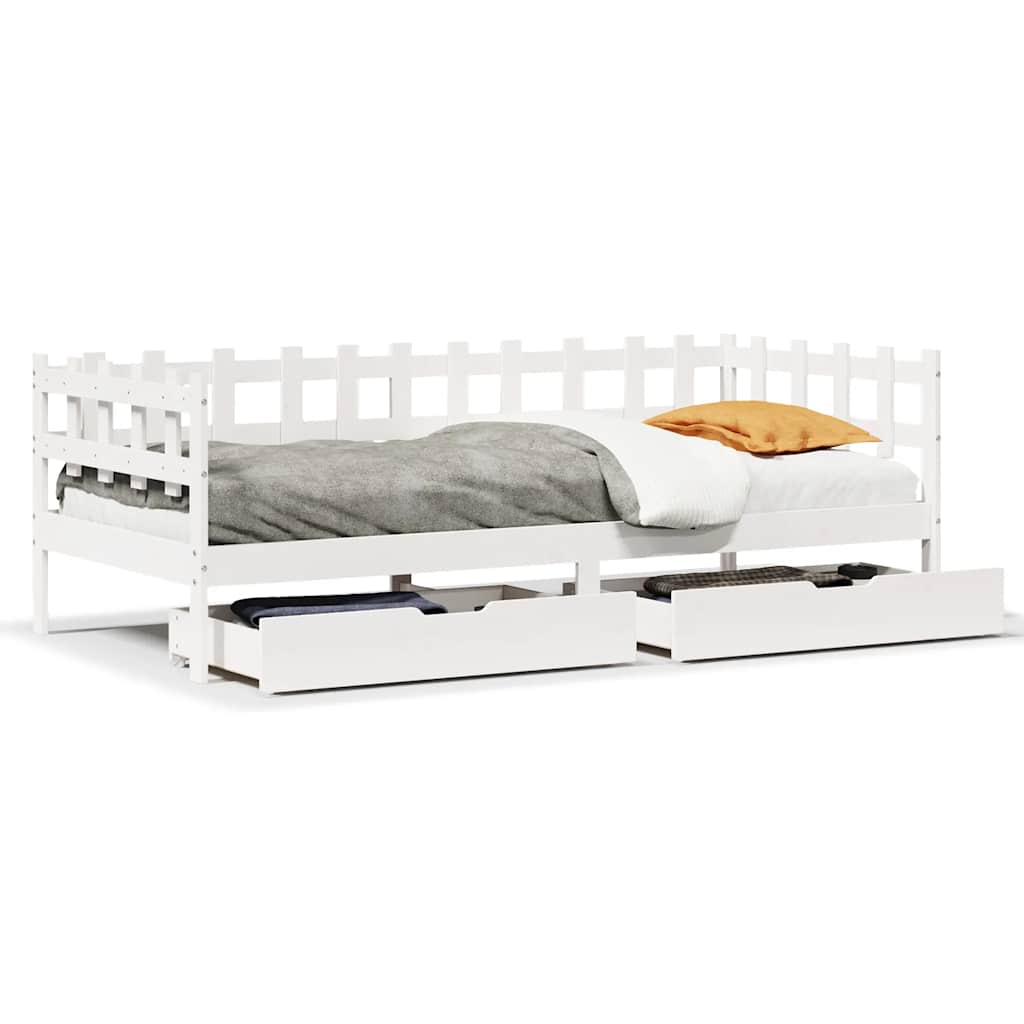 Dagseng med skuffer hvit 90x190 cm heltre furu vidaXL