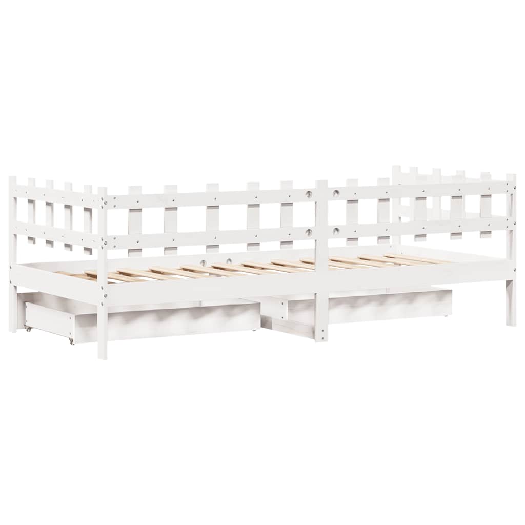 Dagseng med skuffer hvit 90x190 cm heltre furu vidaXL