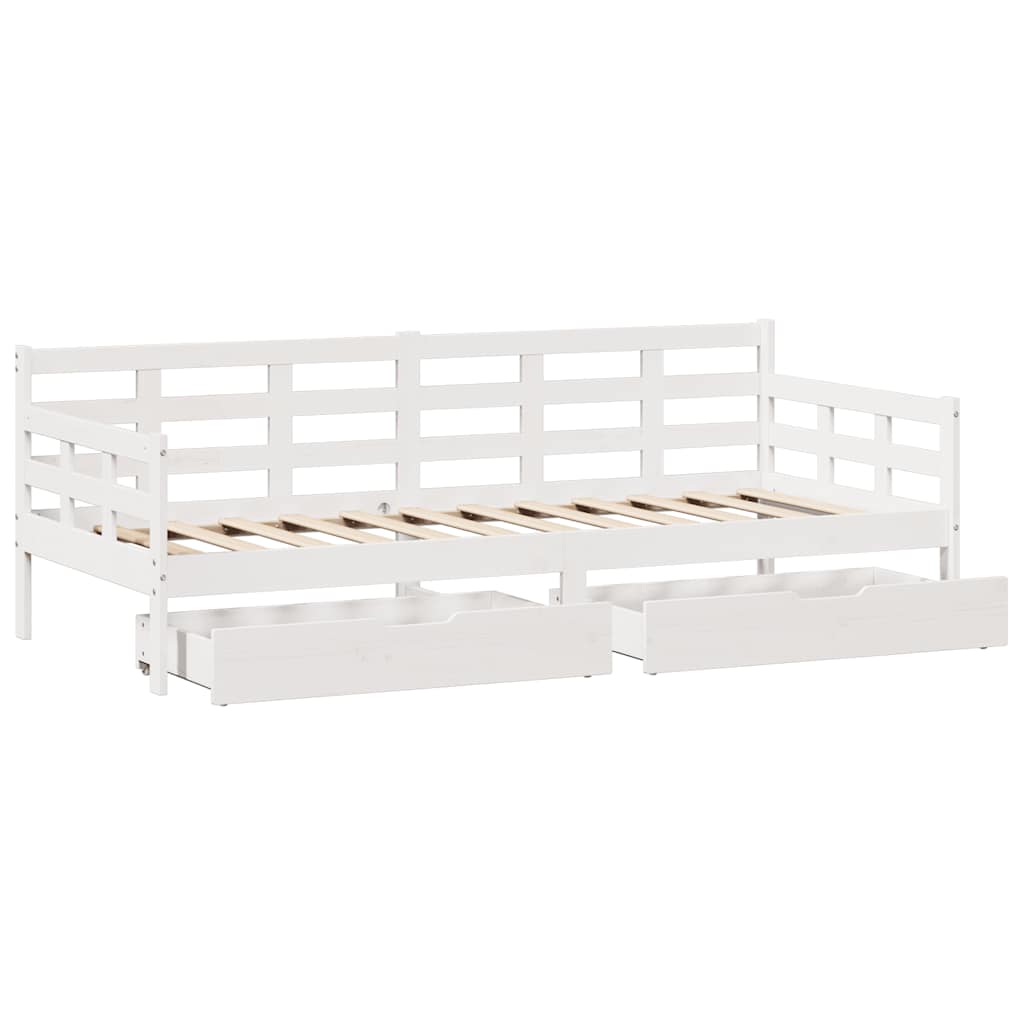 Dagseng med skuffer hvit 80x200 cm heltre furu