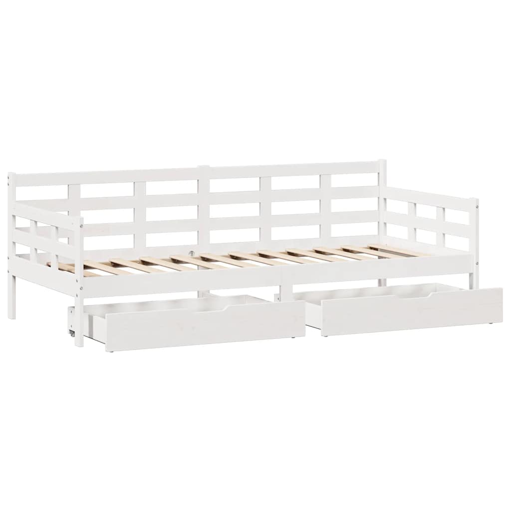 Dagseng med skuffer hvit 90x190 cm heltre furu