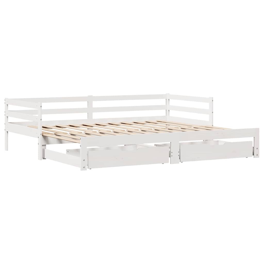 Uttrekkbar dagseng med skuffer uten madrass hvit 90x190 cm