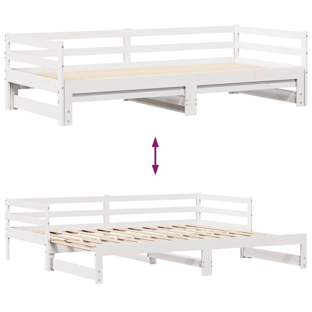 Uttrekkbar dagseng med skuffer uten madrass hvit 90x190 cm