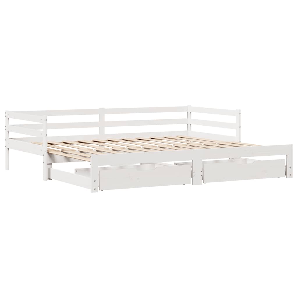 Uttrekkbar dagseng med skuffer uten madrass hvit 80x200 cm