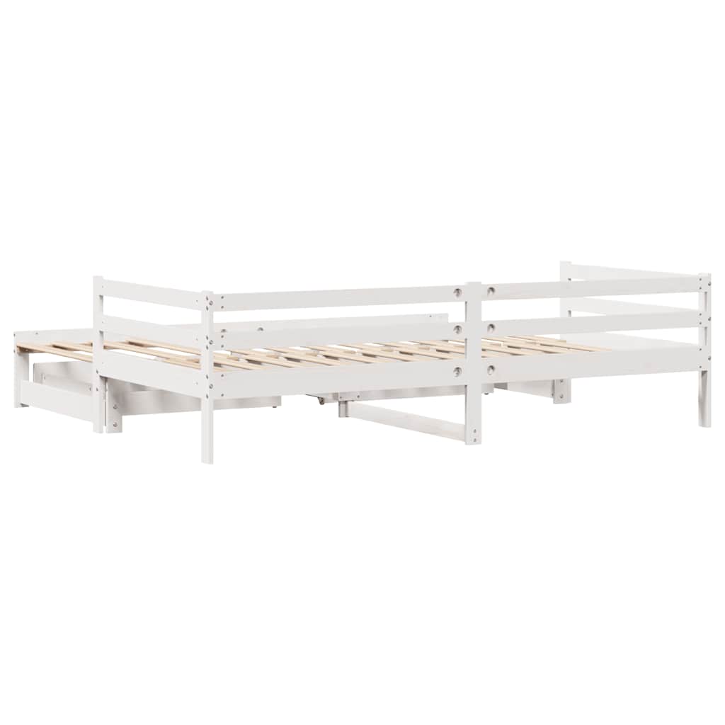 Uttrekkbar dagseng med skuffer uten madrass hvit 80x200 cm