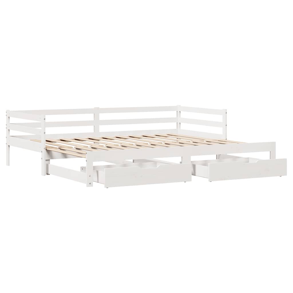 Uttrekkbar dagseng med skuffer uten madrass hvit 80x200 cm