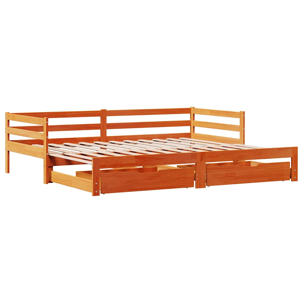 Uttrekkbar dagseng med skuffer voksbrun 90x200 cm heltre furu