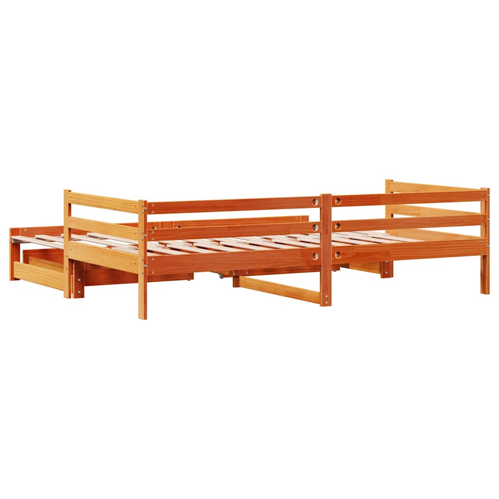 Uttrekkbar dagseng med skuffer voksbrun 90x200 cm heltre furu