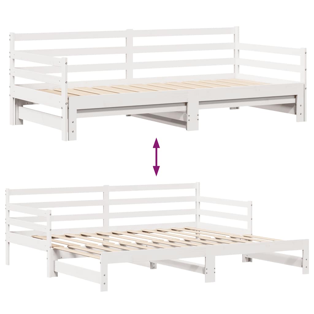 Uttrekkbar dagseng med skuffer uten madrass hvit 90x200 cm vidaXL