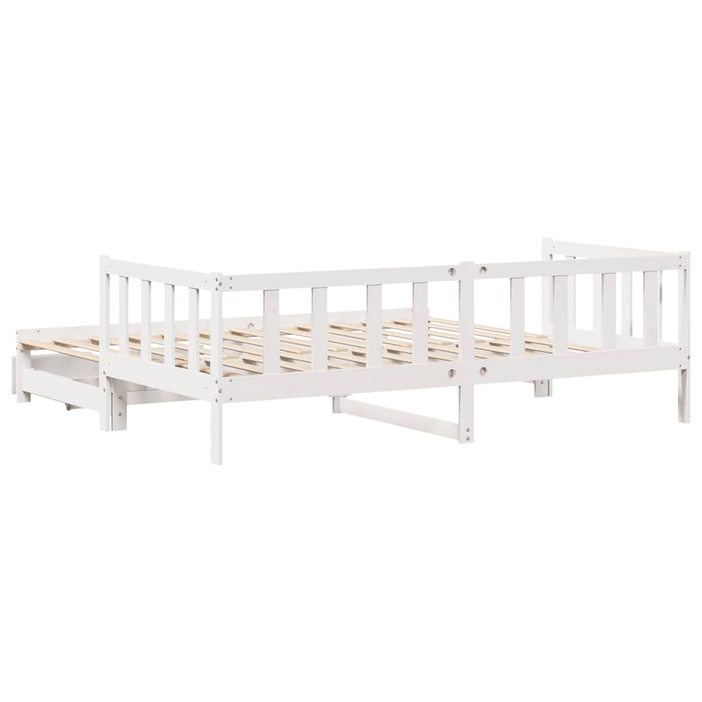 Uttrekkbar dagseng med skuffer uten madrass hvit 90x200 cm